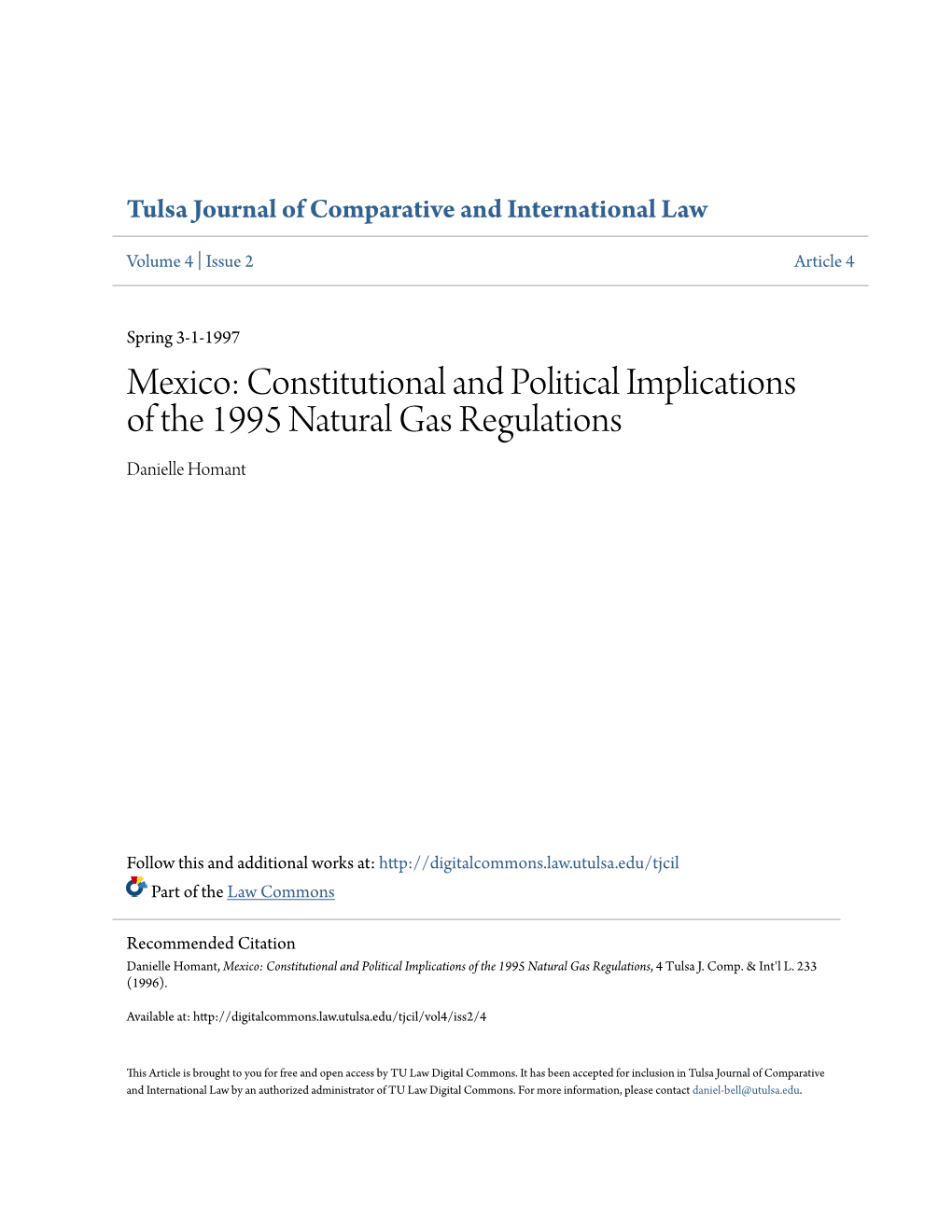 Constitutional and Political Implications of the 1995 Natural Gas Regulations Danielle Homant