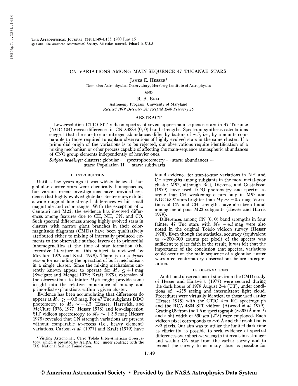198 Oapj. . .238L.149H the Astrophysical Journal, 238:L149-L153, 1980 June 15 © 1980. the American Astronomical Society. All Ri