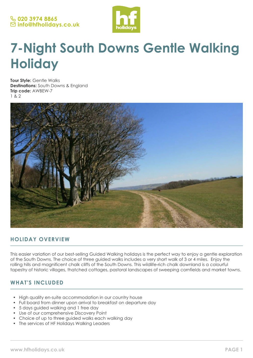 7-Night South Downs Gentle Walking Holiday
