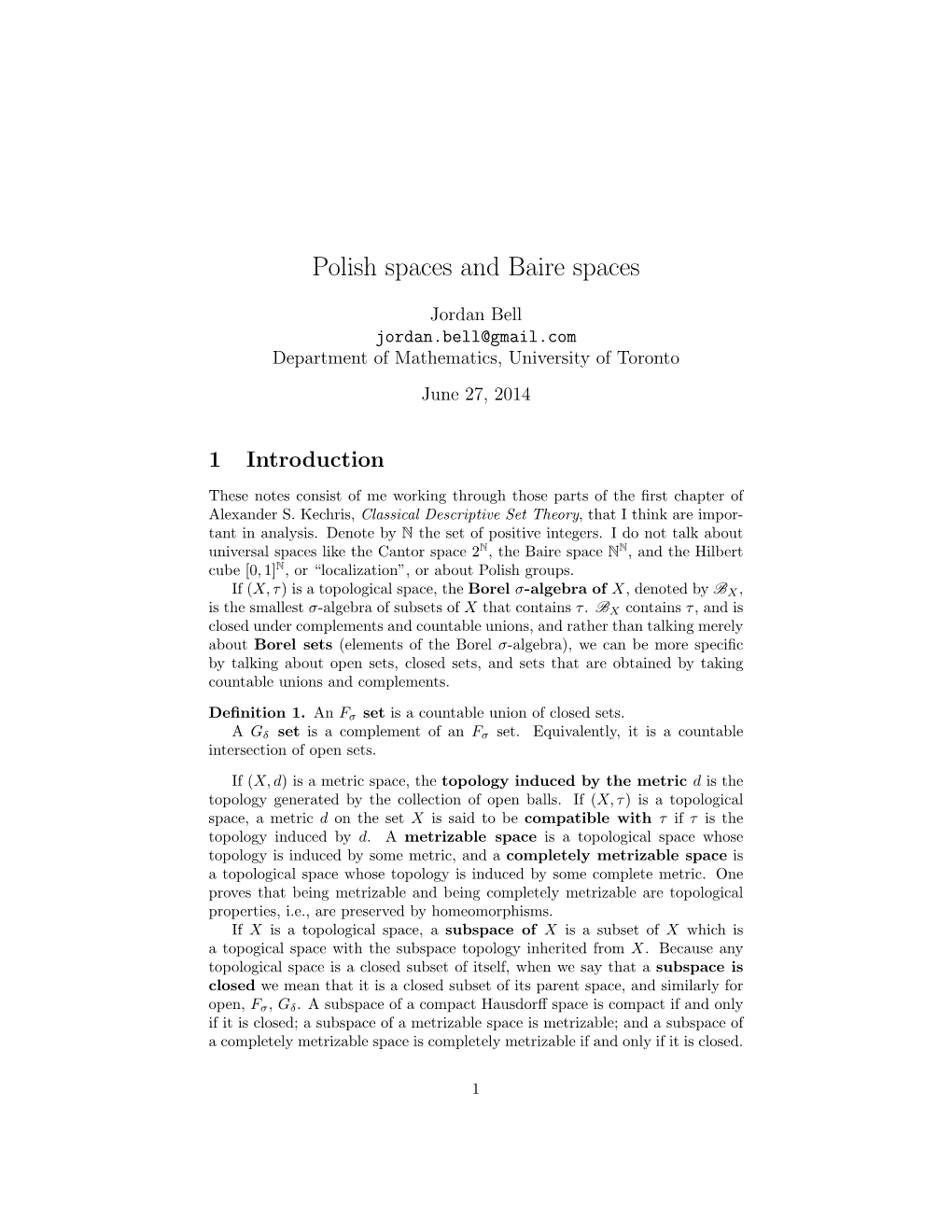 Polish Spaces and Baire Spaces