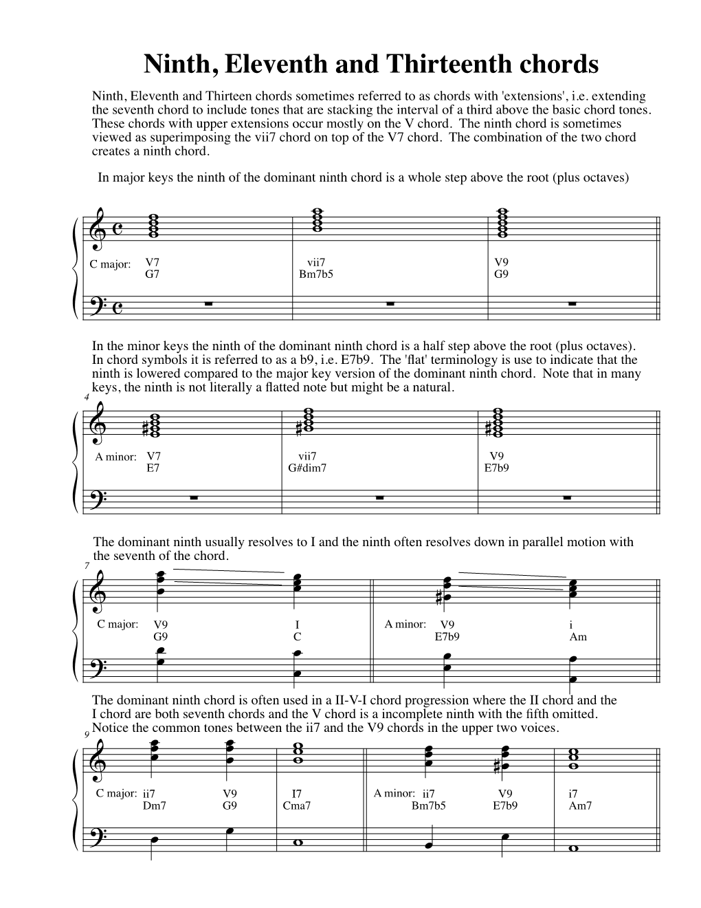 Ninth, Eleventh and Thirteenth Chords Ninth, Eleventh and Thirteen Chords Sometimes Referred to As Chords with 'Extensions', I.E