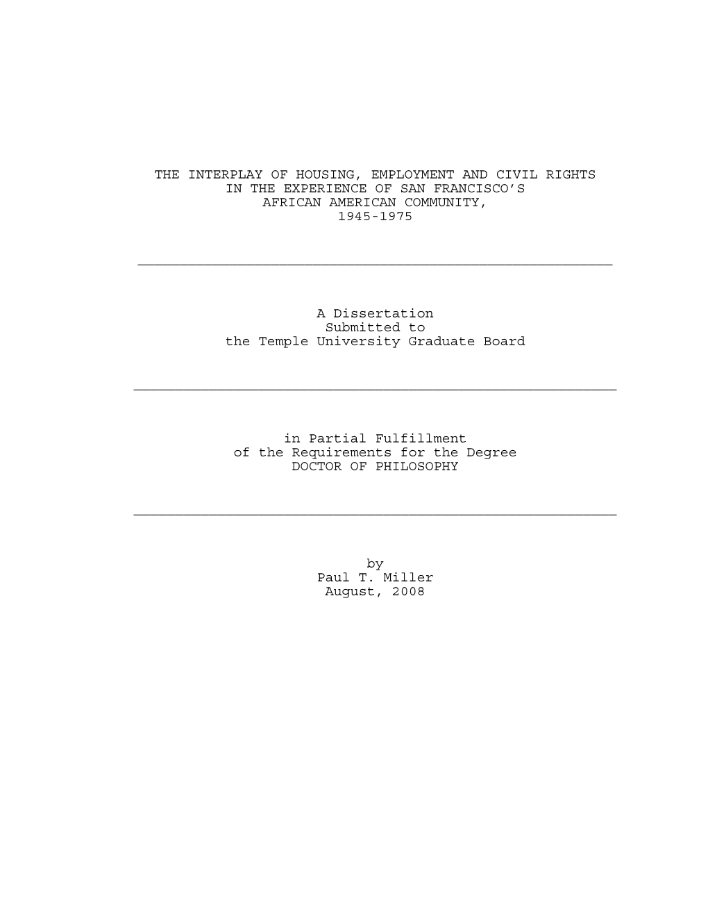 The Interplay of Housing, Employment and Civil Rights in the Experience of San Francisco’S African American Community, 1945-1975