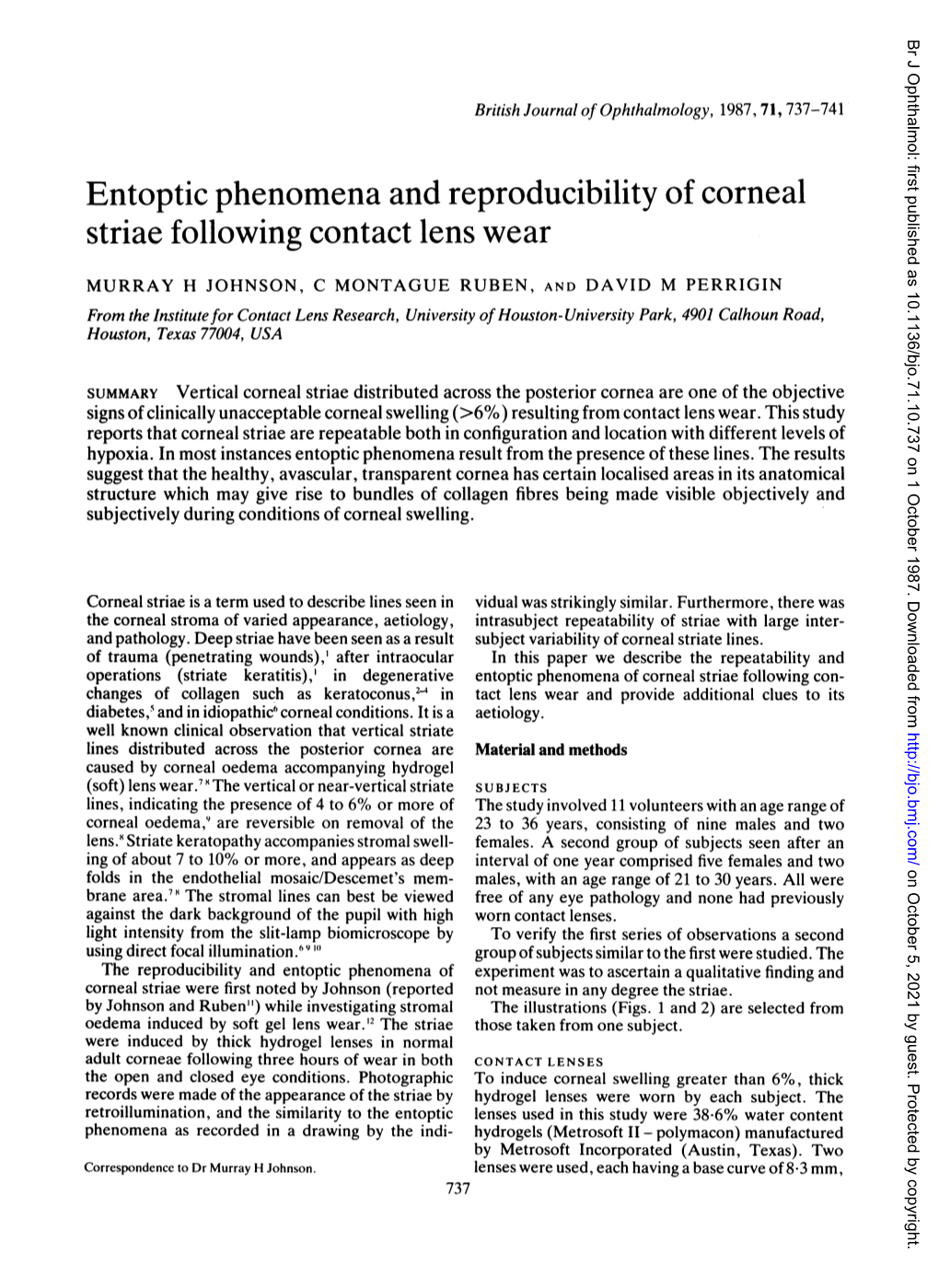 Entoptic Phenomena and Reproducibility Ofcorneal Striae