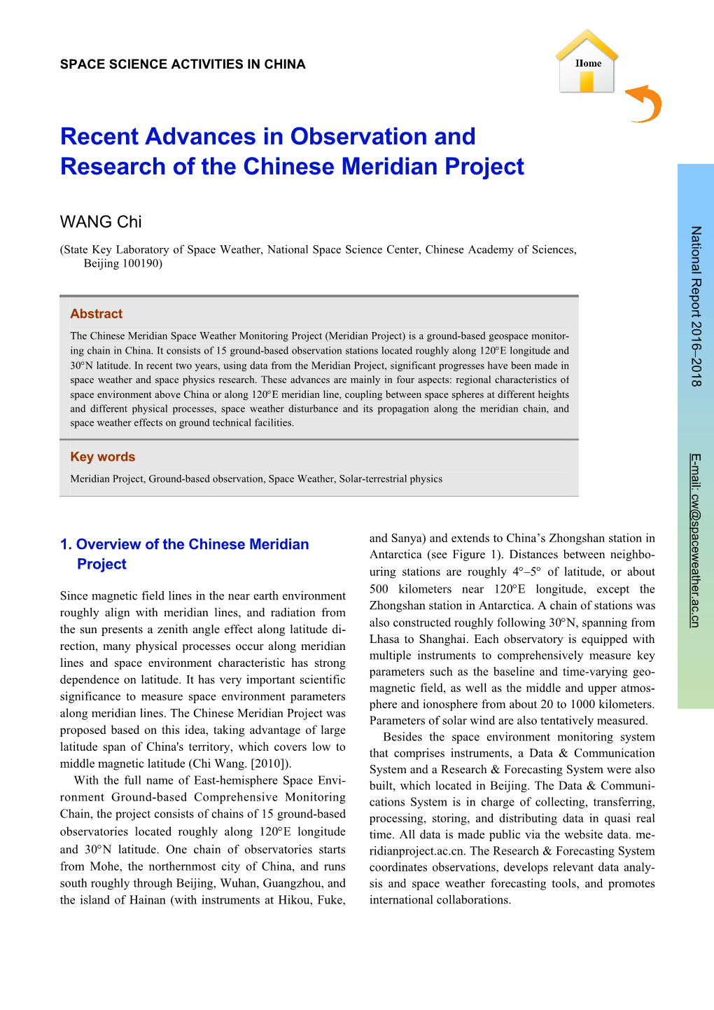 Recent Advances in Observation and Research of the Chinese Meridian Project