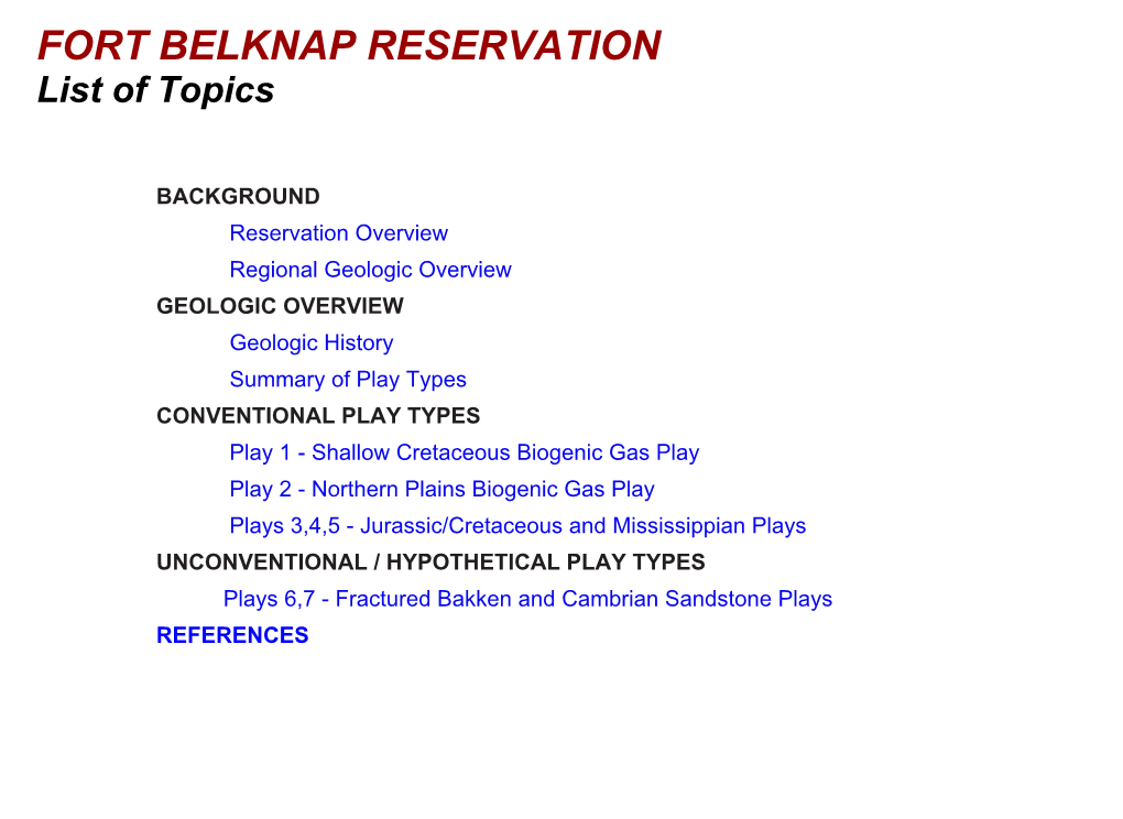 FORT BELKNAP RESERVATION List of Topics