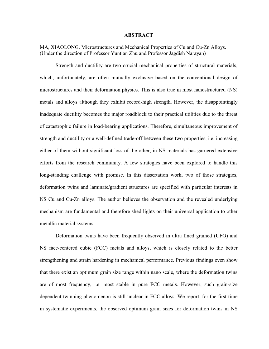 ABSTRACT MA, XIAOLONG. Microstructures and Mechanical