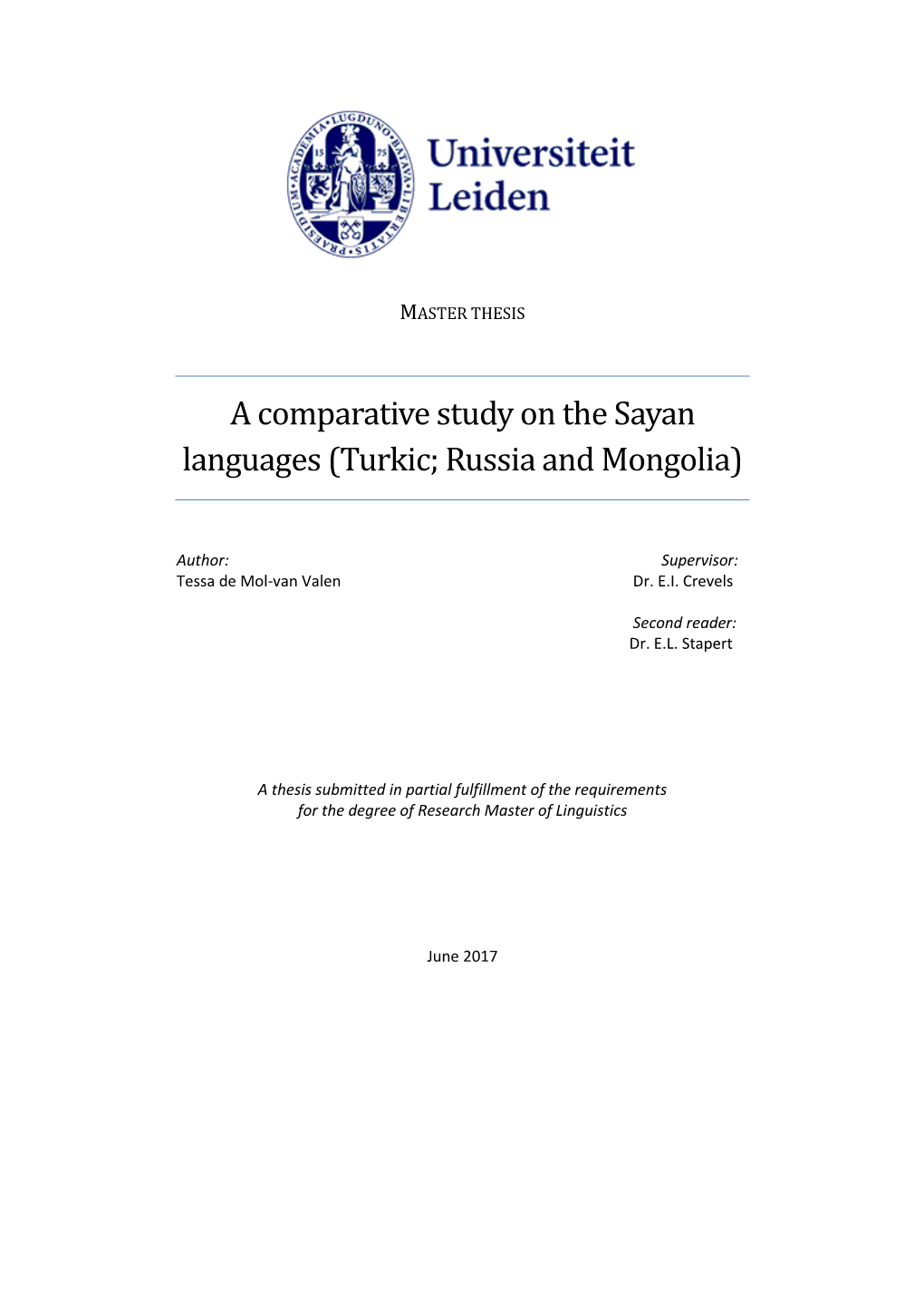 A Comparative Study on the Sayan Languages (Turkic; Russia and Mongolia)