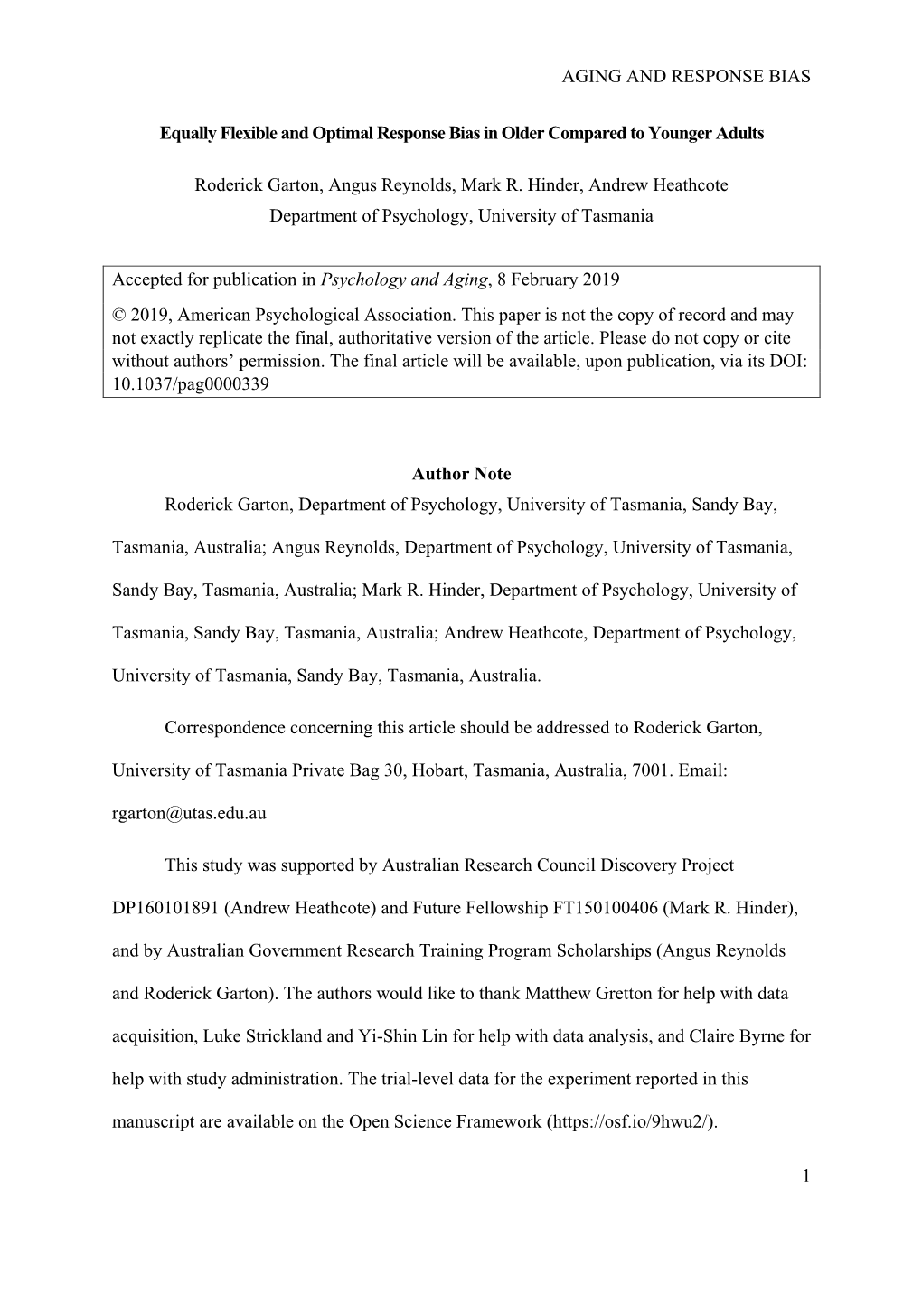 Equally Flexible and Optimal Response Bias in Older Compared to Younger Adults