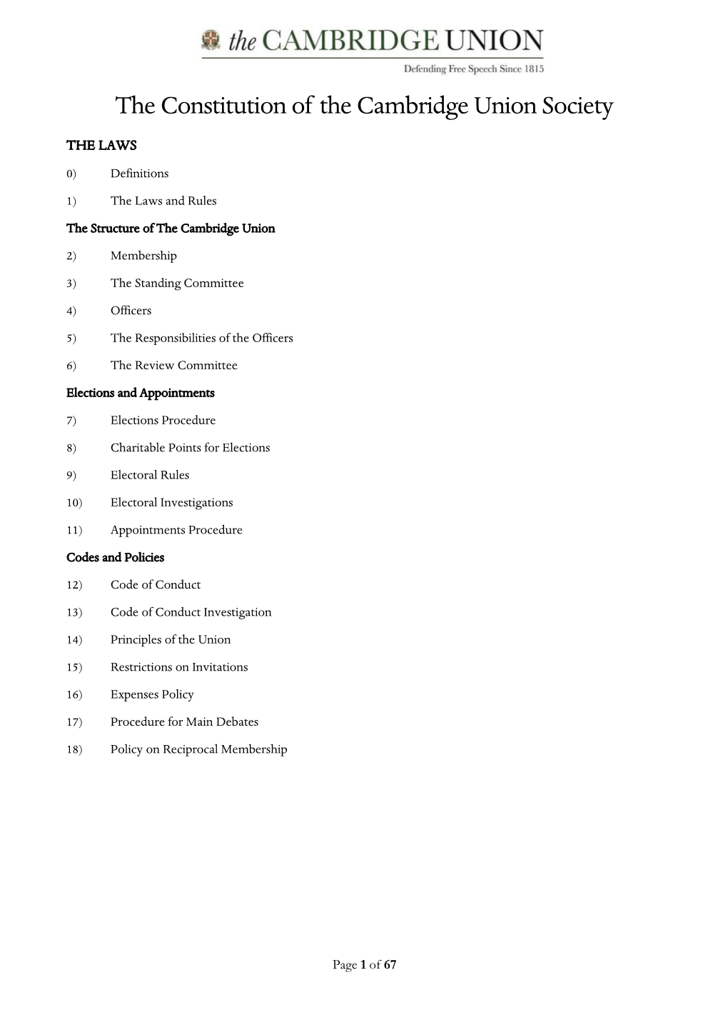 The Constitution of the Cambridge Union Society