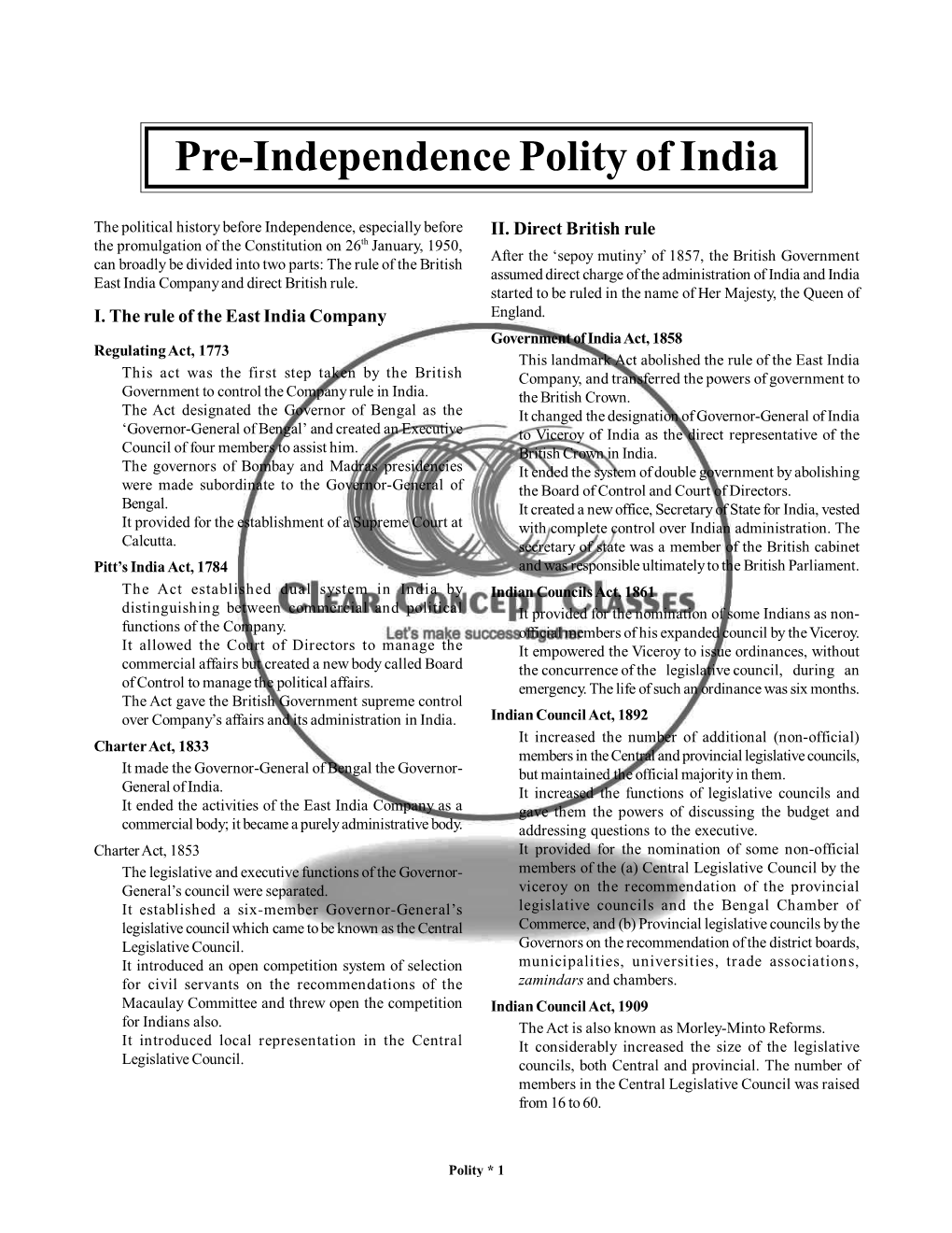 Pre-Independence Polity of India