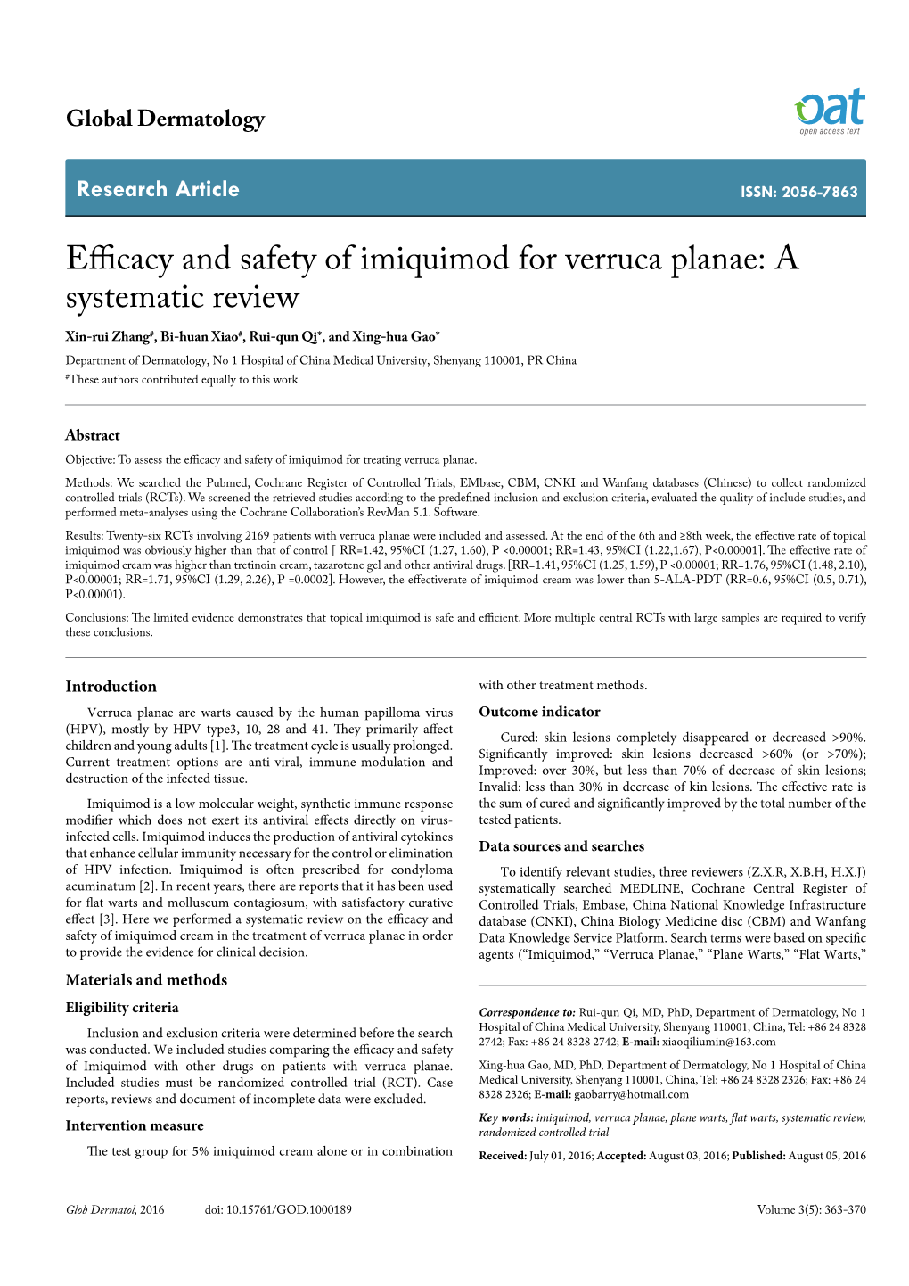 Efficacy and Safety of Imiquimod for Verruca Planae: a Systematic Review