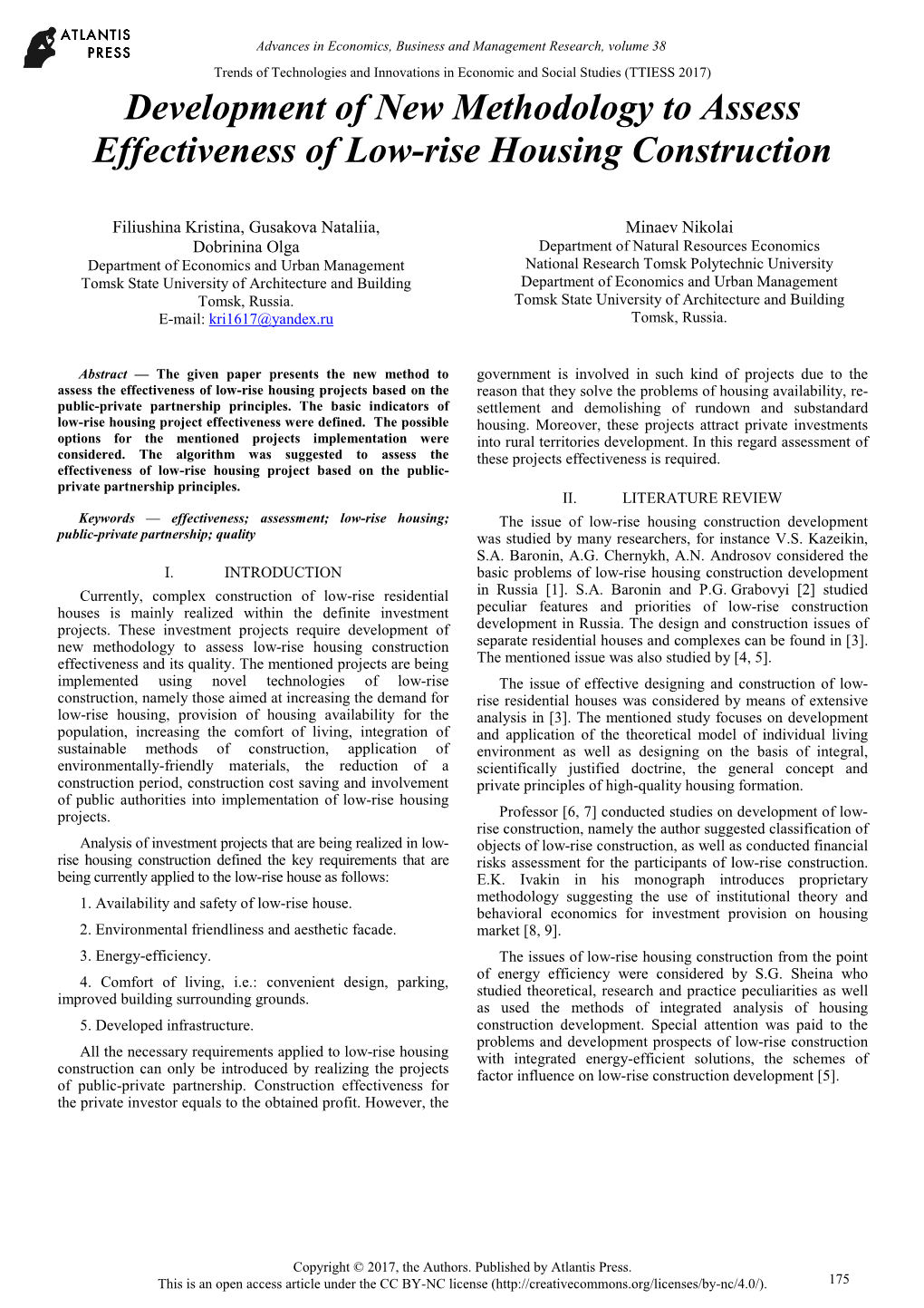 Development of New Methodology to Assess Effectiveness of Low-Rise Housing Construction