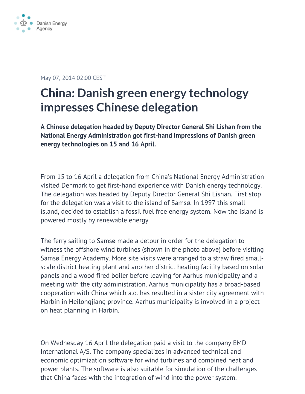 China: Danish Green Energy Technology Impresses Chinese Delegation