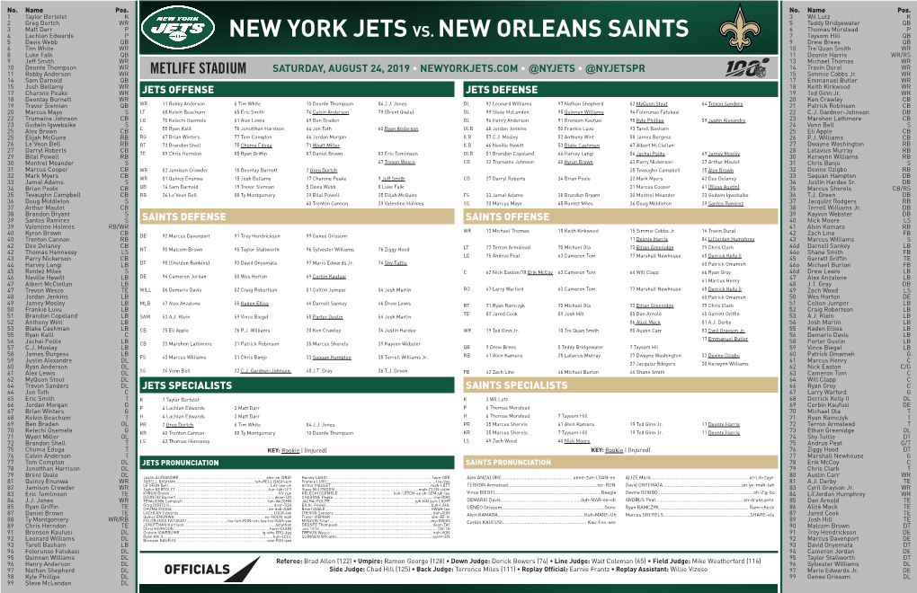 New York Jets Vs. New Orleans Saints