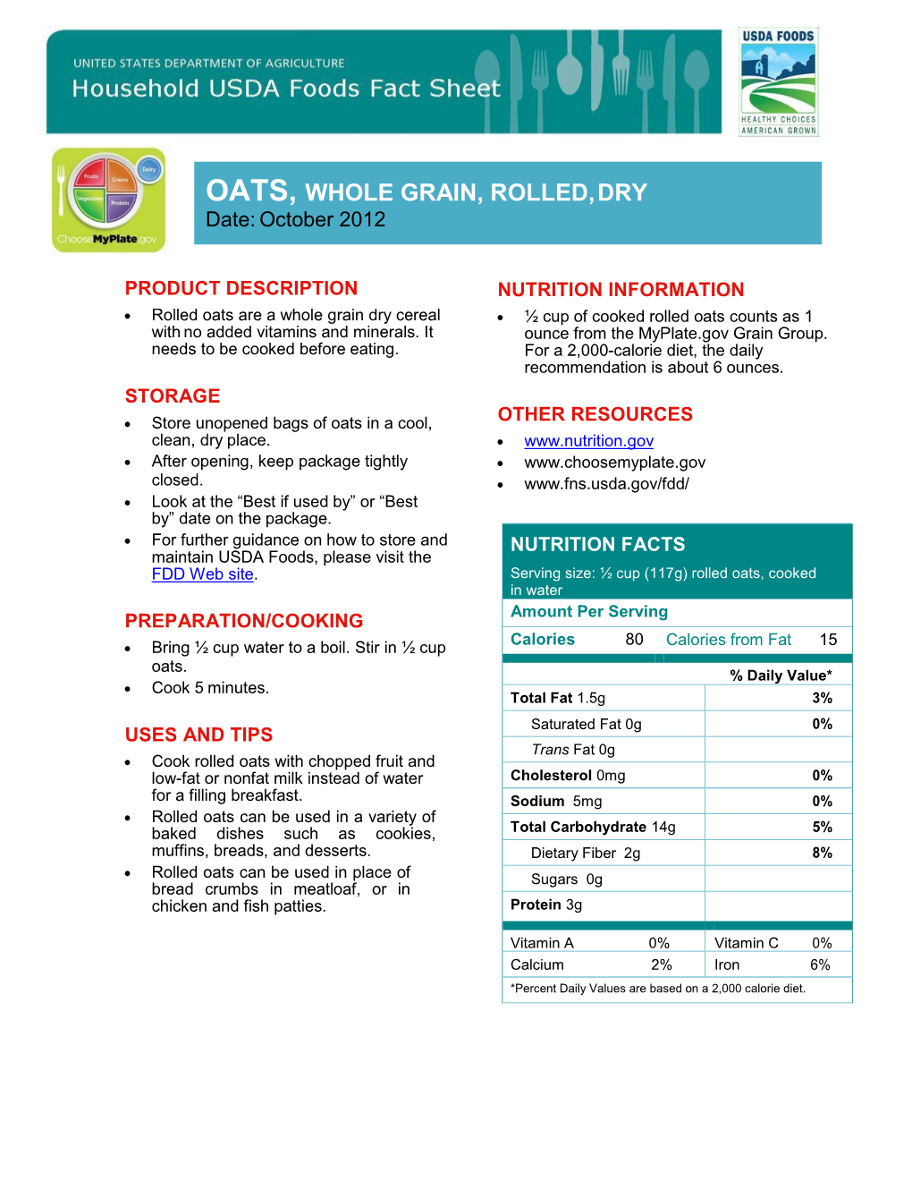 NUTRITION FACTS Maintain USDA Foods, Please Visit the FDD Web Site