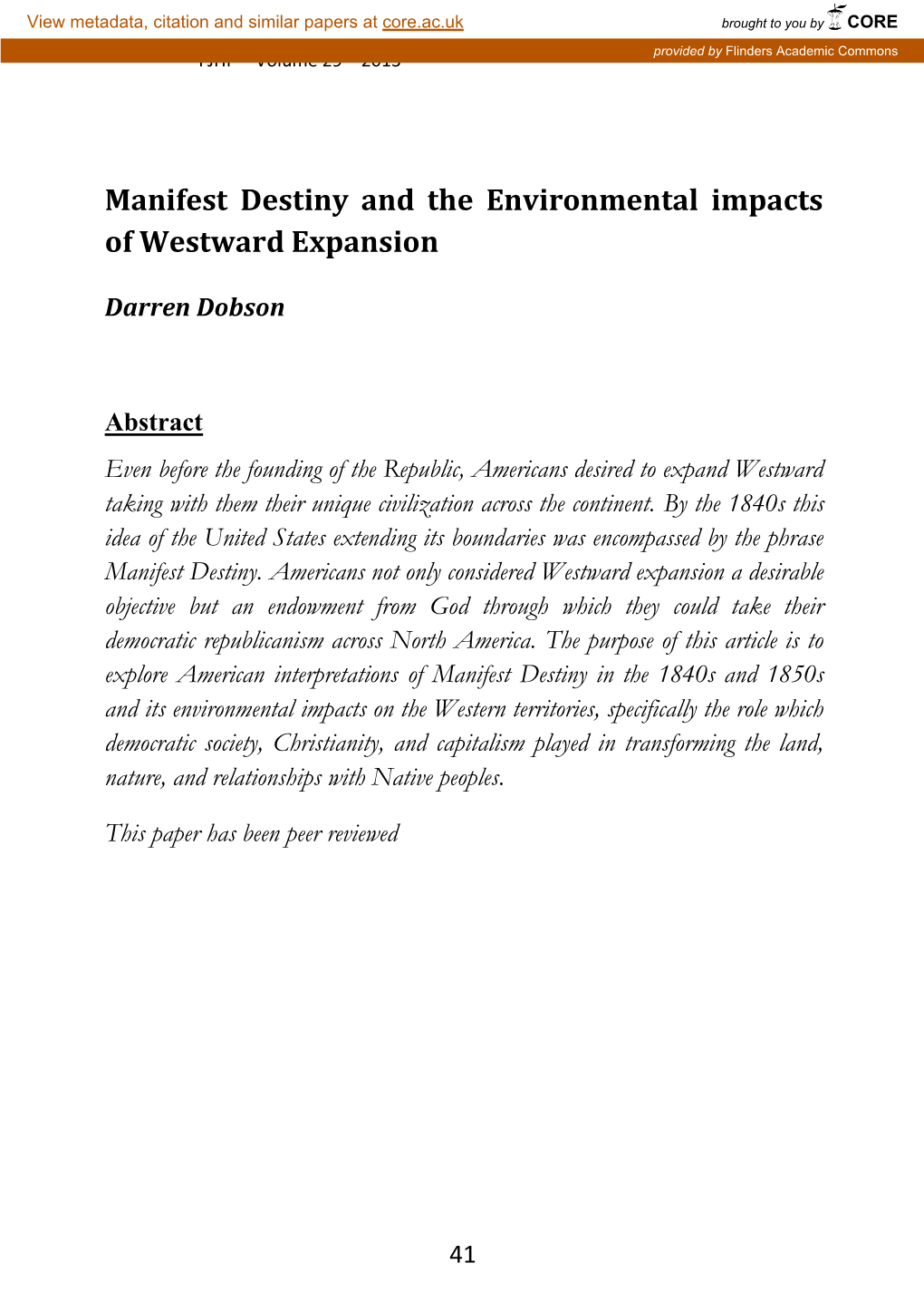 Manifest Destiny and the Environmental Impacts of Westward Expansion