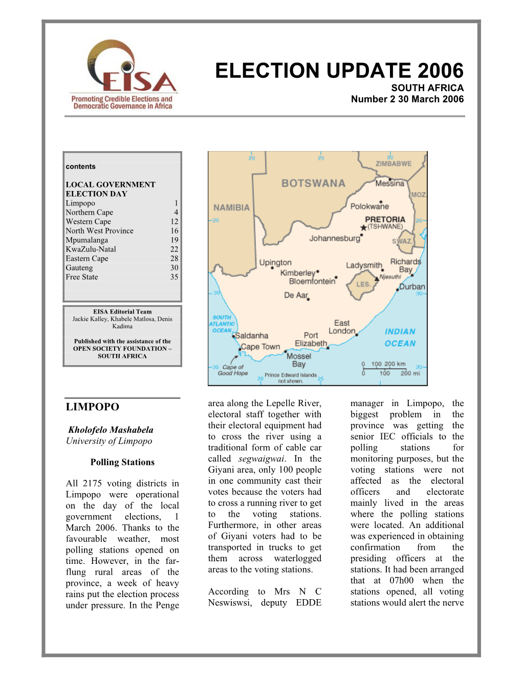 ELECTION UPDATE 2006 SOUTH AFRICA Number 2 30 March 2006