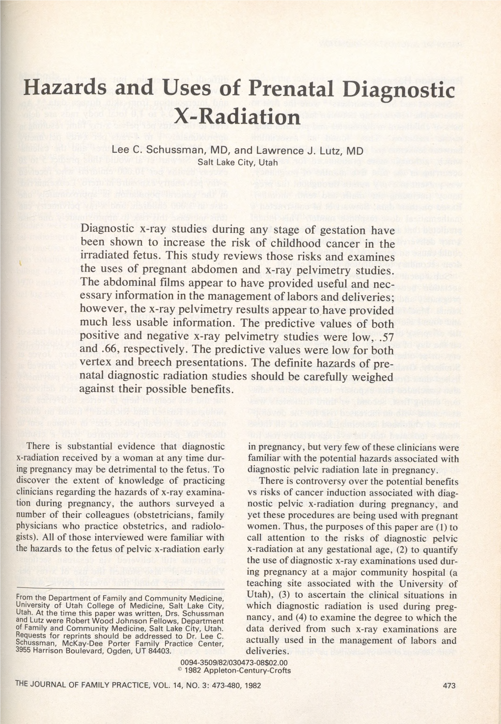 Hazards and Uses of Prenatal Diagnostic X-Radiation