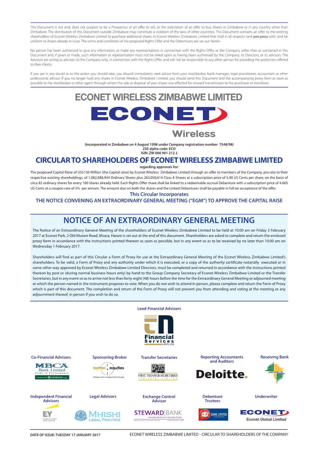 Notice of an Extraordinary General Meeting