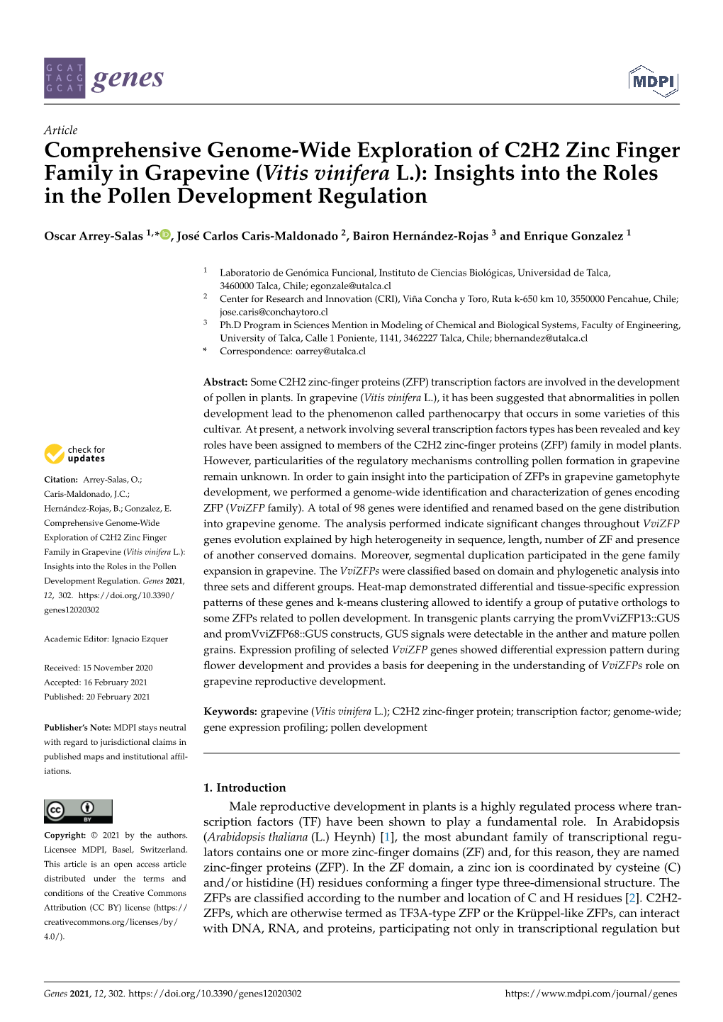 Comprehensive Genome-Wide Exploration of C2H2 Zinc Finger Family in Grapevine (Vitis Vinifera L.): Insights Into the Roles in the Pollen Development Regulation