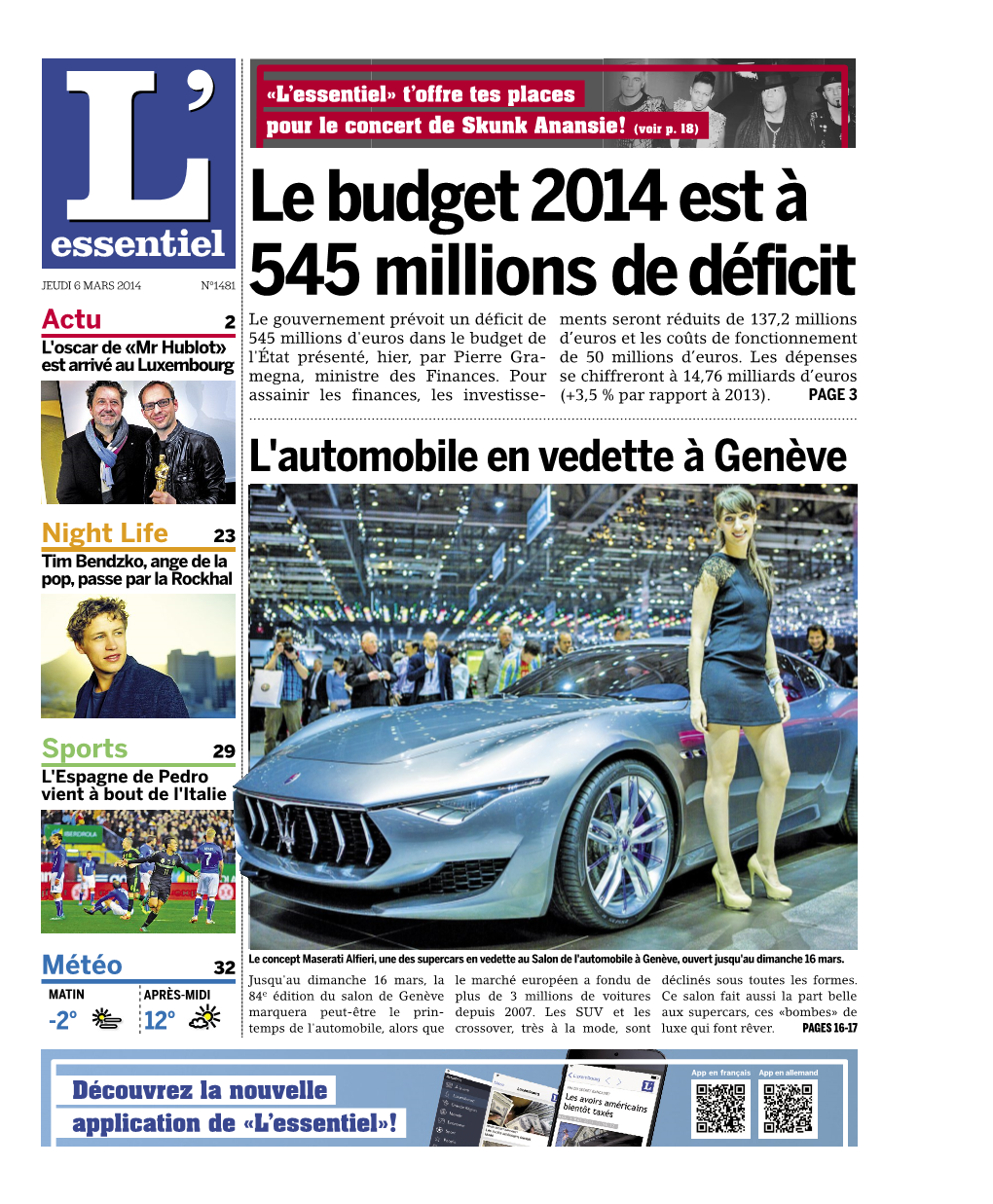 Lebudget2014està 545Millionsdedéficit