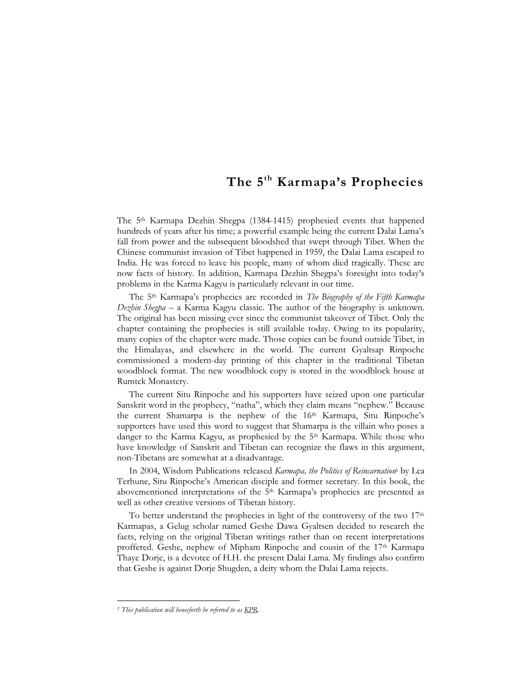 The 5Th Karmapa's Prophecies