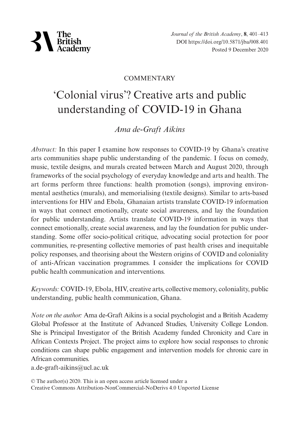 Creative Arts and Public Understanding of COVID-19 in Ghana