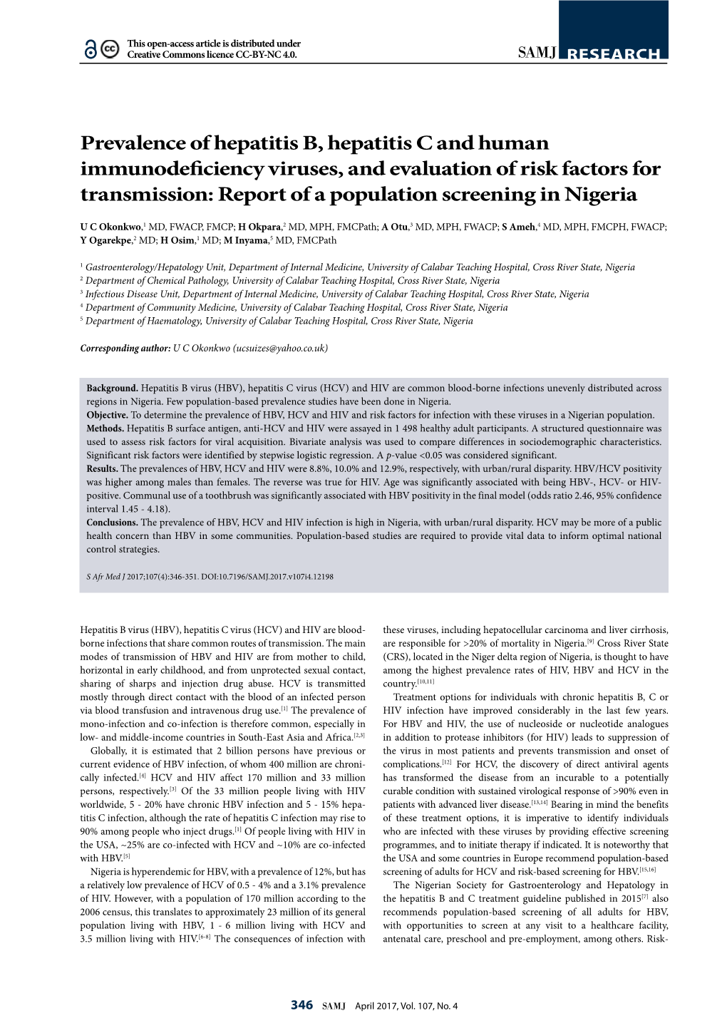 Prevalence of Hepatitis B, Hepatitis C and Human Immunodeficiency