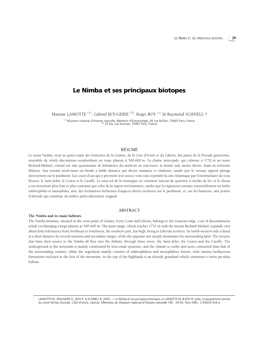 Le Nimba Et Ses Principaux Biotopes 29