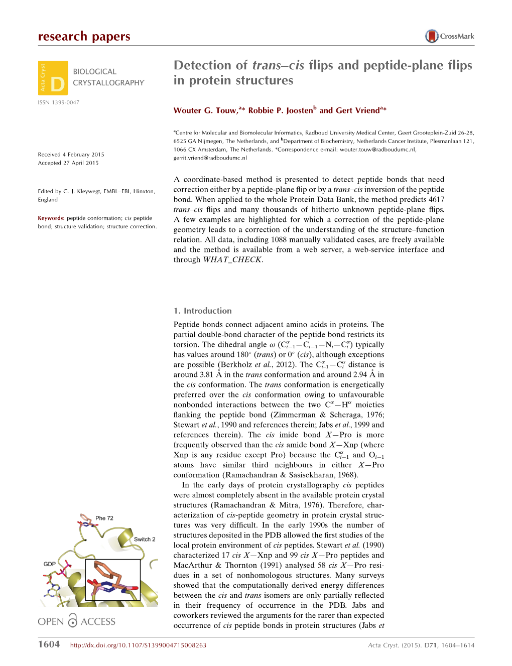 Detection of Trans-Cis Flips and Peptide-Plane Flips in Protein Structures