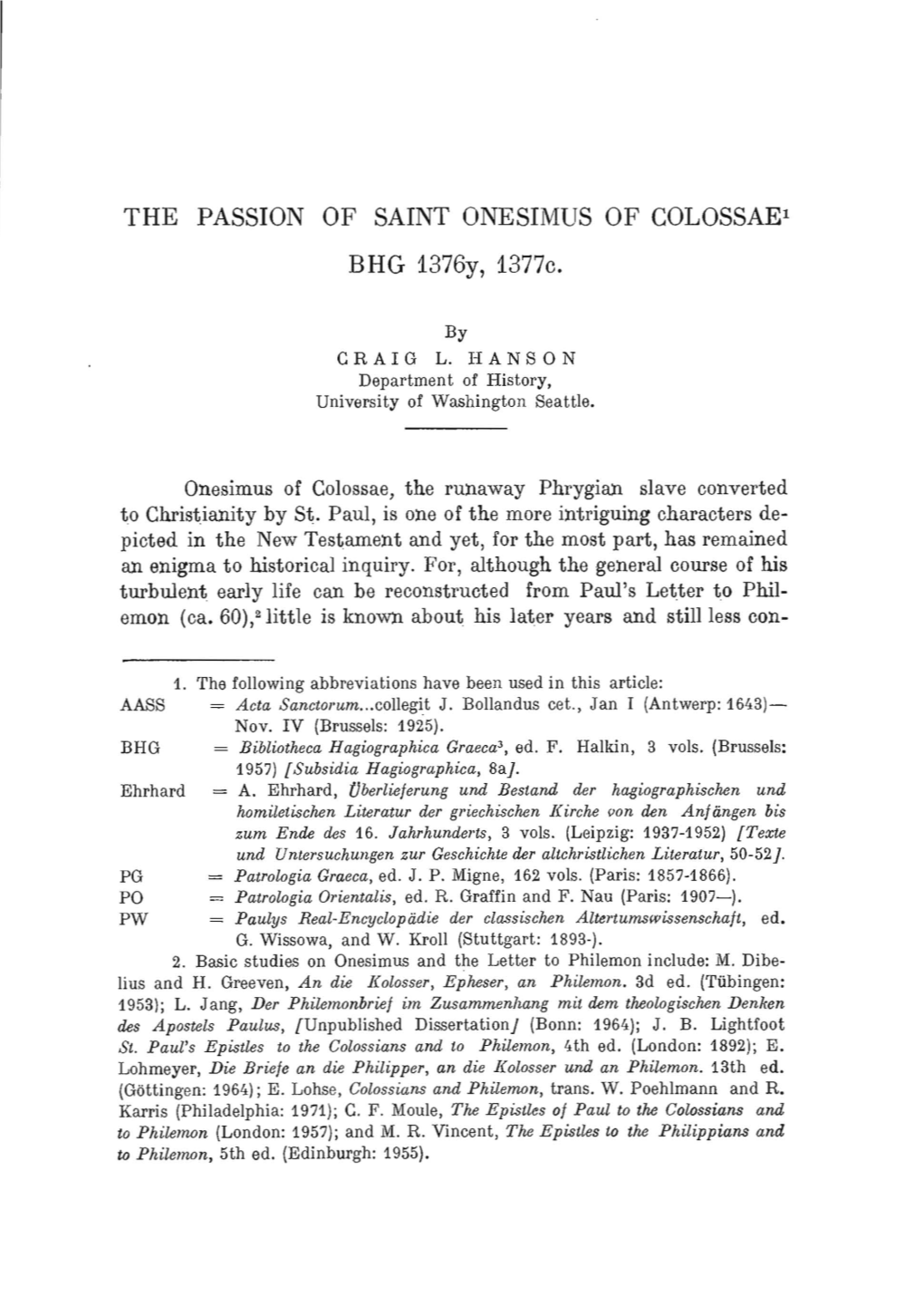 PASSION of SAINT ONESIMUS of Colossael BHG 1377C