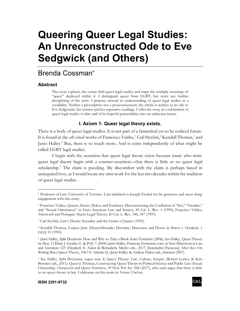 An Unreconstructed Ode to Eve Sedgwick (And Others) Brenda Cossman