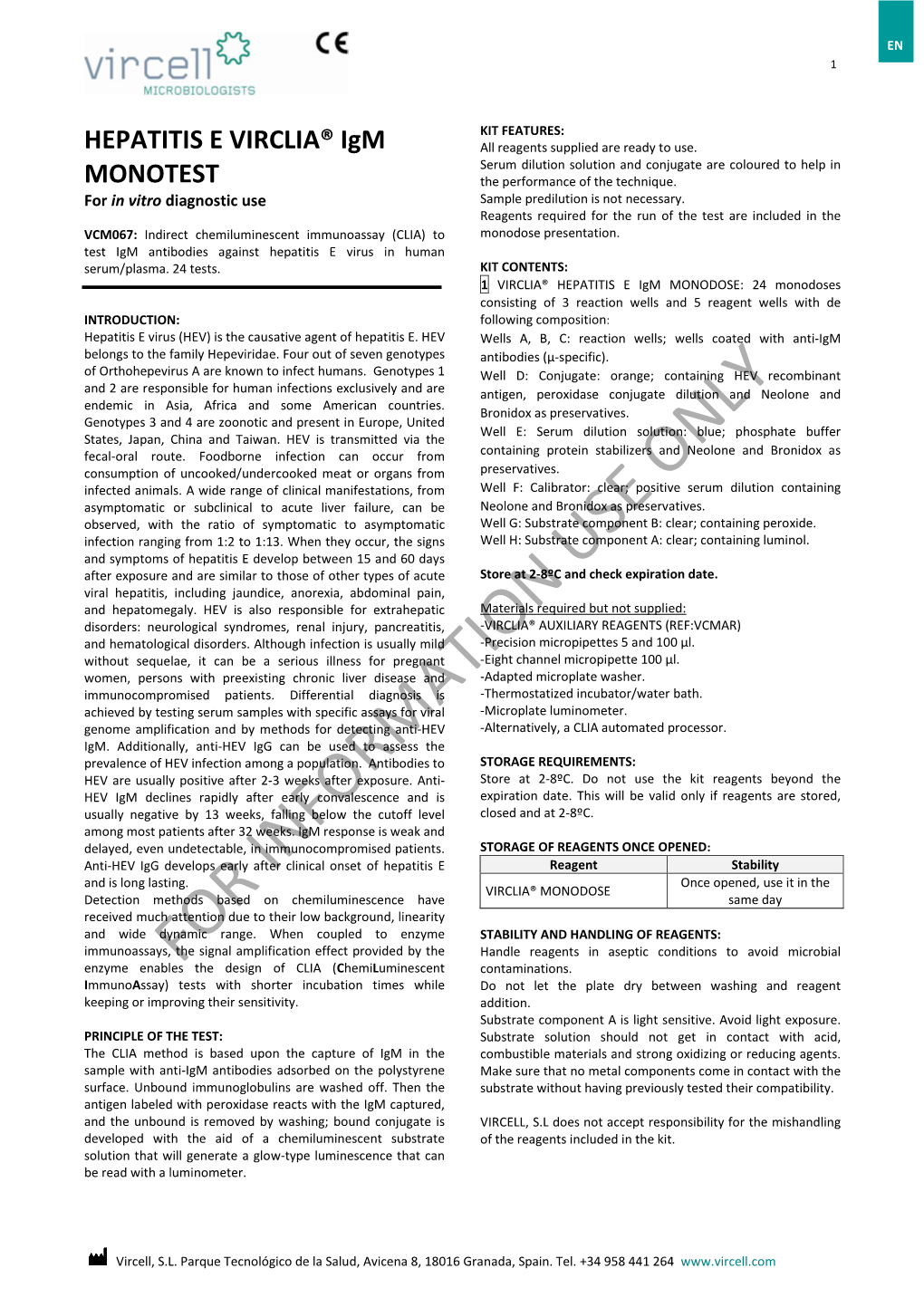 HEPATITIS E VIRCLIA® Igm MONOTEST