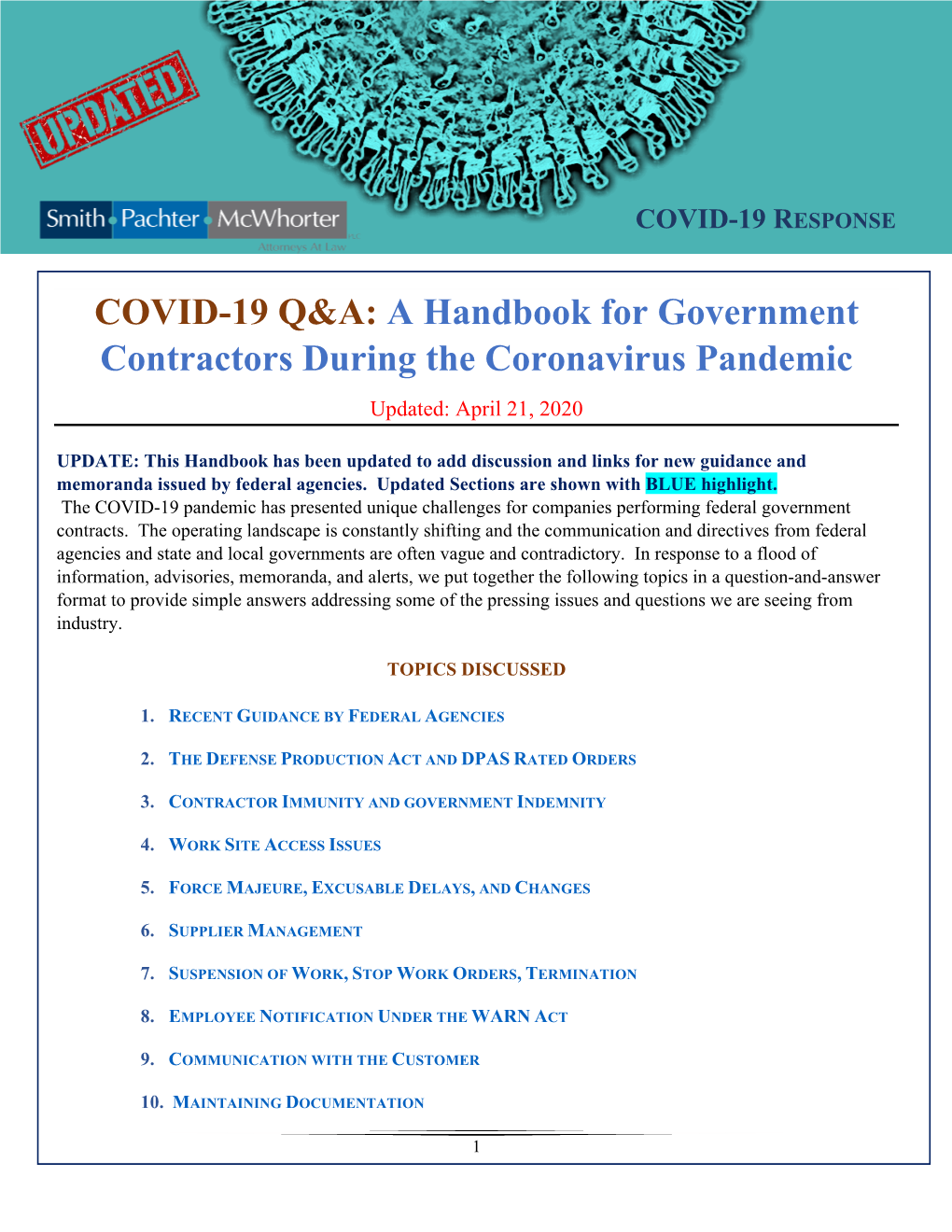 COVID-19 Q&A: a Handbook for Government Contractors During The