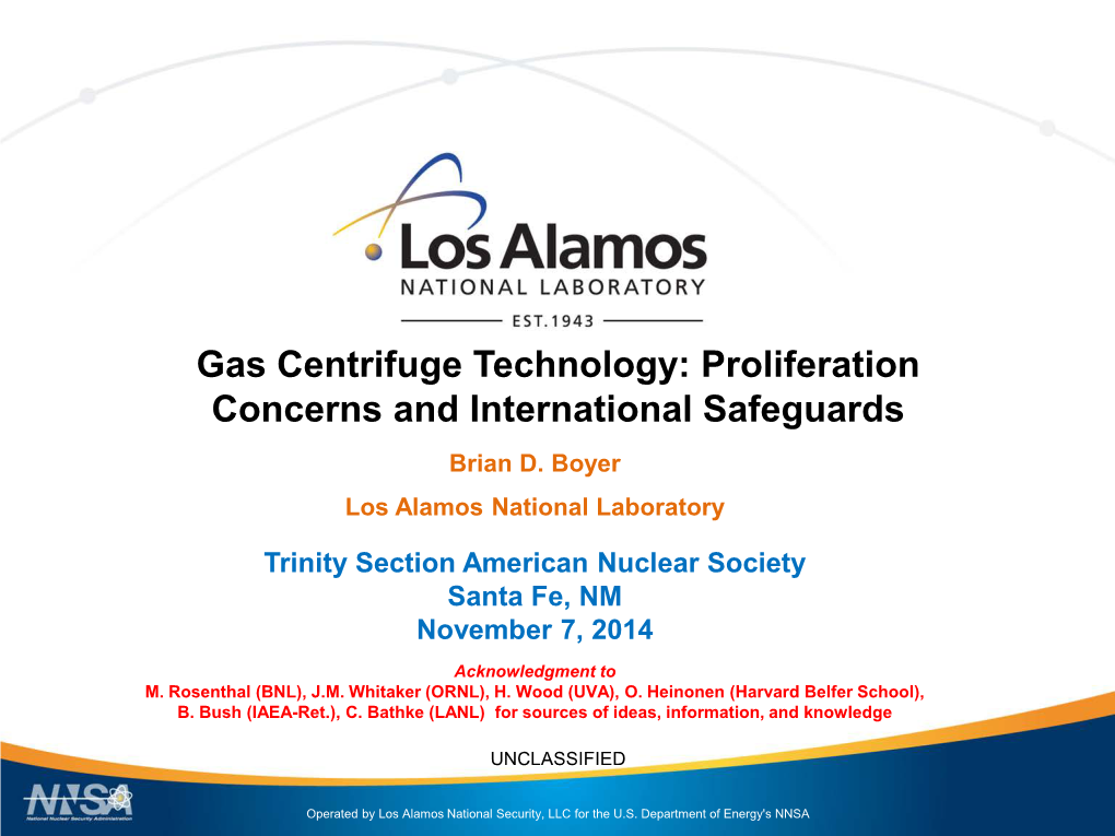 Gas Centrifuge Technology: Proliferation Concerns and International Safeguards Brian D