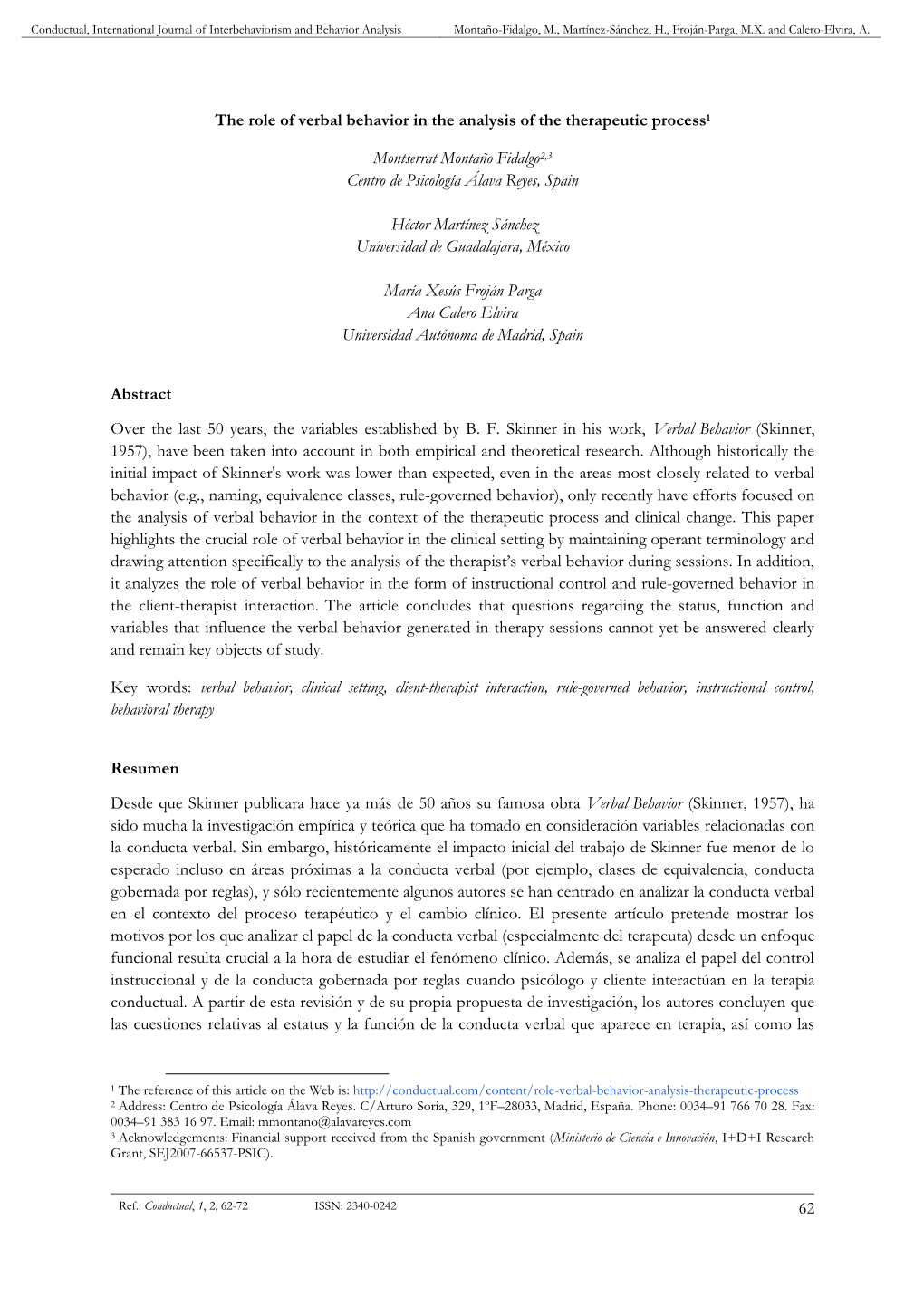 The Role of Verbal Behavior in the Analysis of the Therapeutic Process1