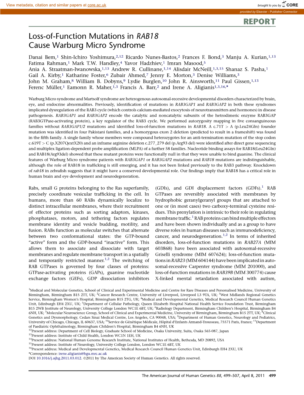 Loss-Of-Function Mutations in RAB18 Cause Warburg Micro Syndrome