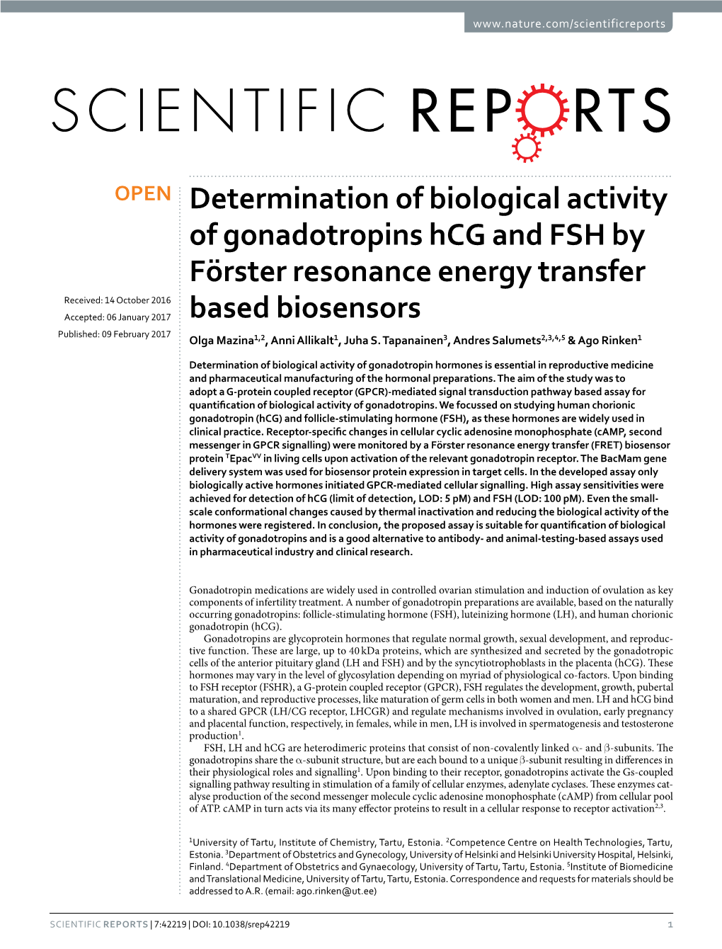 Determination of Biological Activity of Gonadotropins Hcg and FSH By