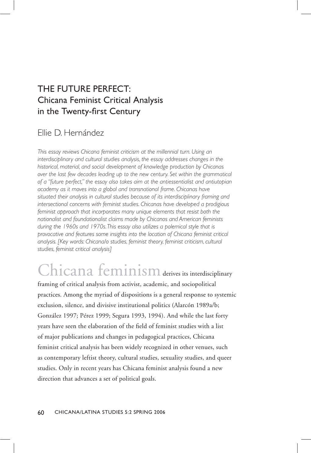 Chicana Feminist Critical Analysis in the Twenty-First Century Ellie D