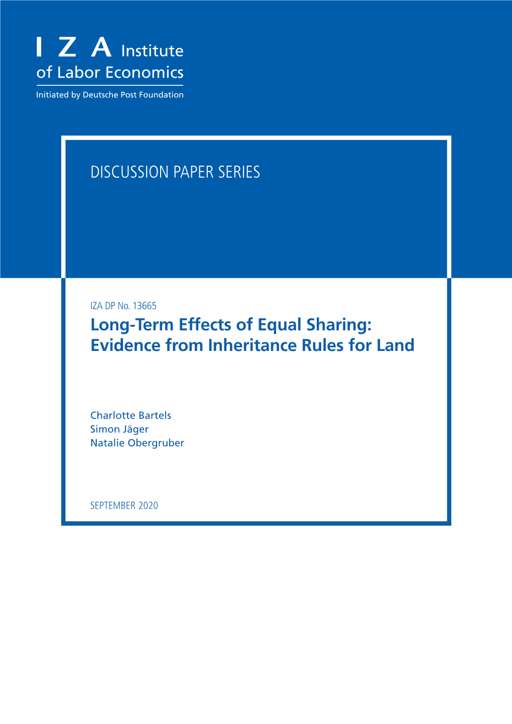 Long-Term Effects of Equal Sharing: Evidence from Inheritance Rules for Land