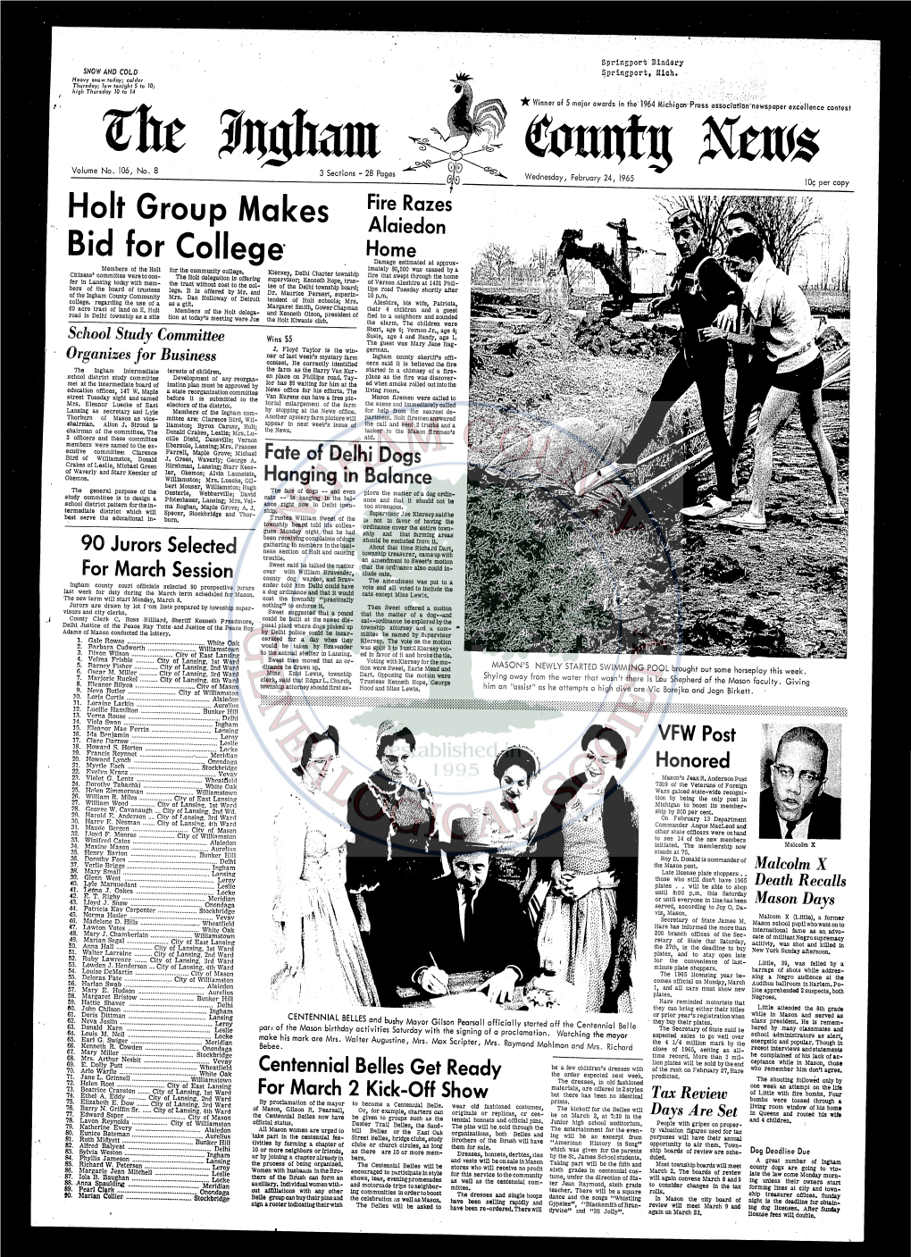 The Ingham County News, Wednesday, February 24, 1965- Page A-2 in Williamston Leslie Briefs It's Marda Gras Time Again the Congregational Church Is and Mrs