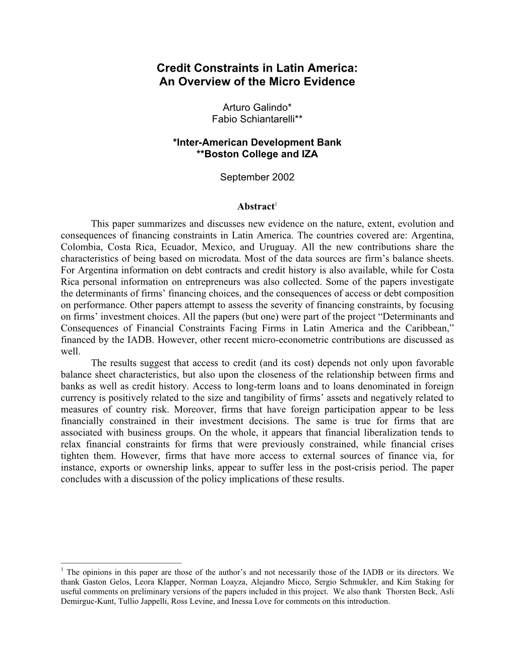 Credit Constraints in Latin America: an Overview of the Micro Evidence