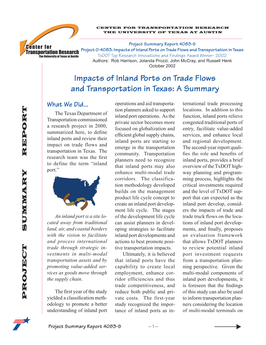 Impacts of Inland Ports on Trade Flows and Transportation in Texas