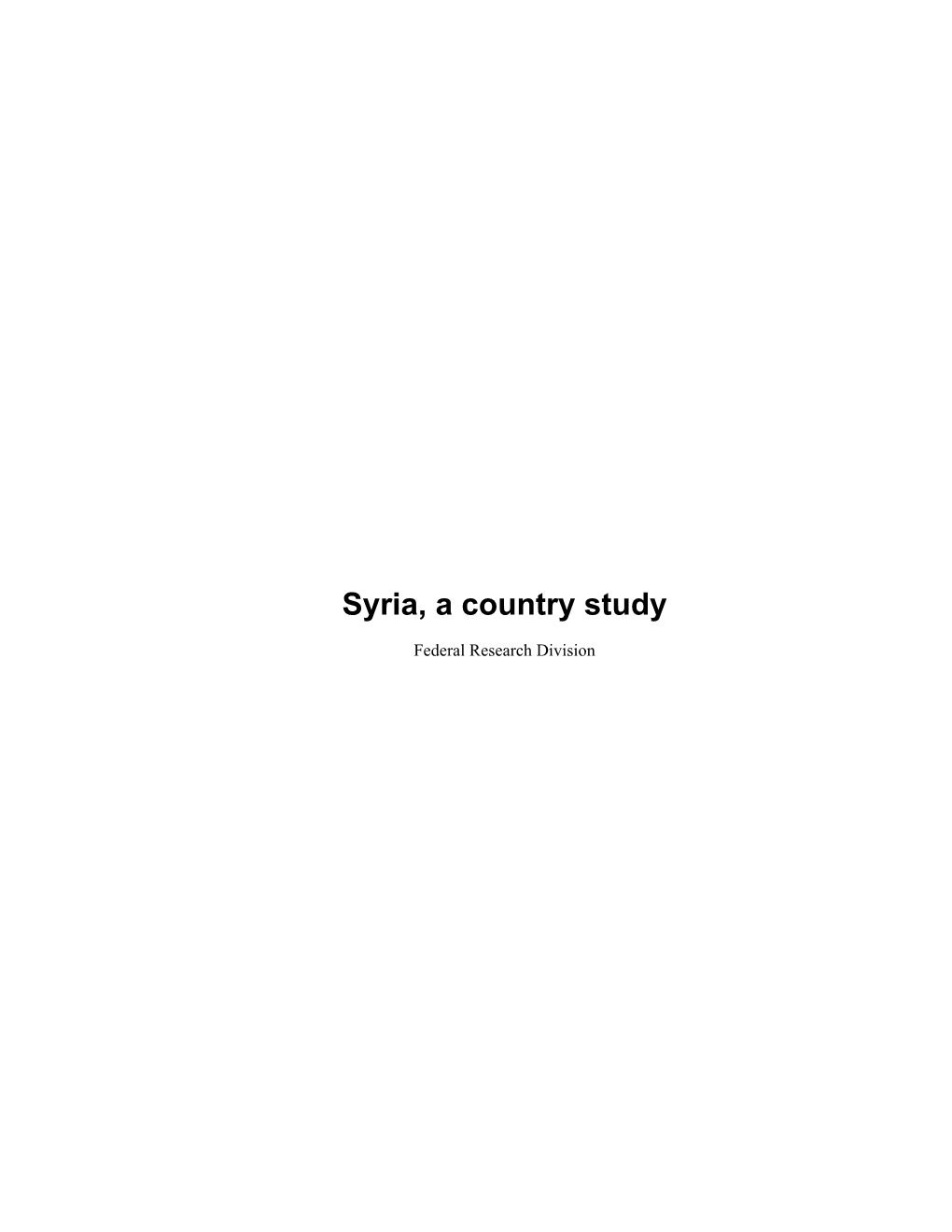 Syria, a Country Study
