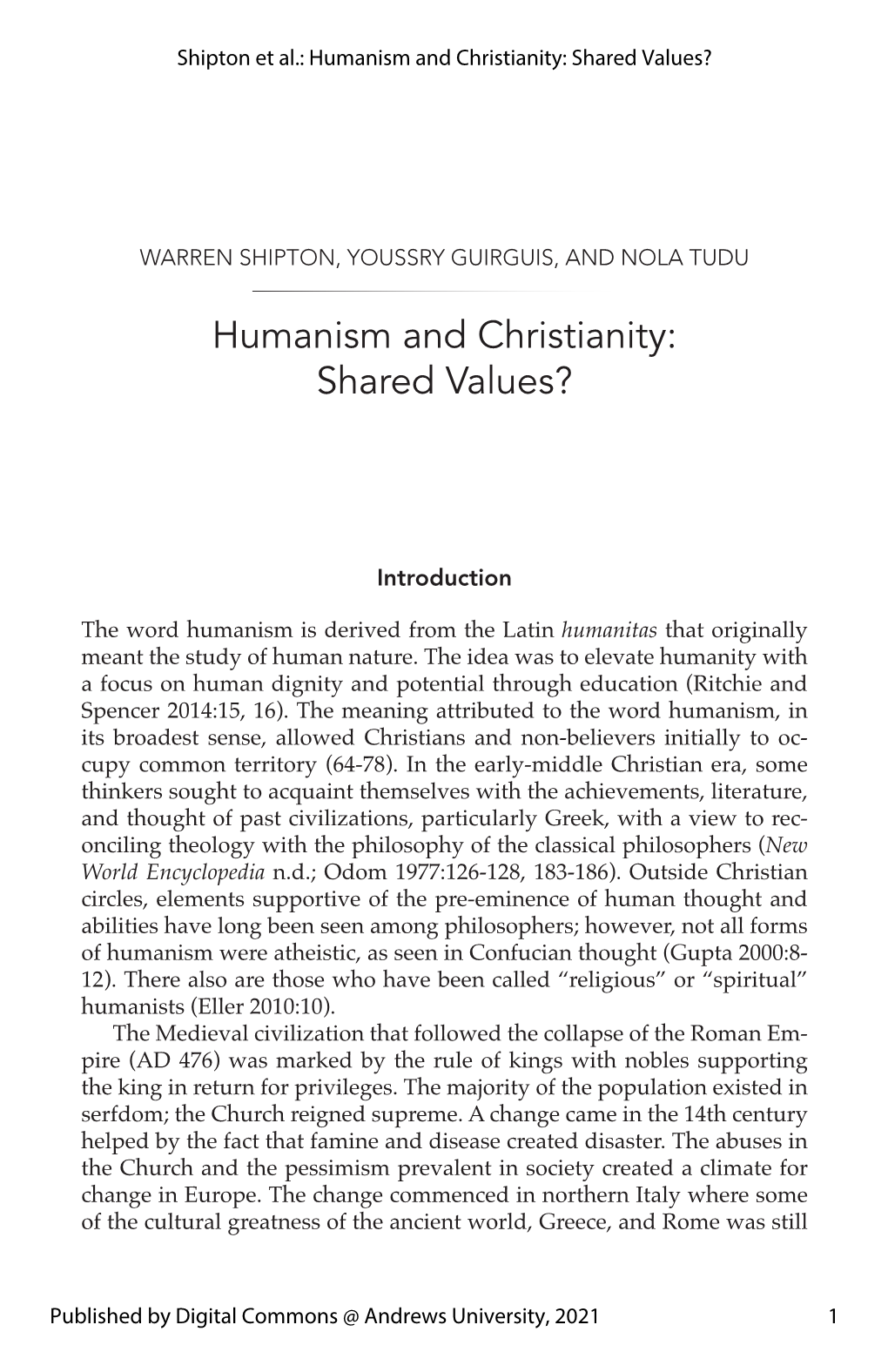 Humanism and Christianity: Shared Values?