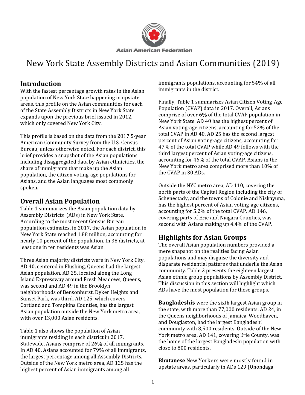 New York State Assembly Districts and Asian Communities (2019)