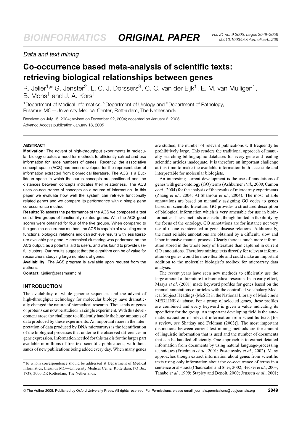 Co-Occurrence Based Meta-Analysis of Scientific Texts