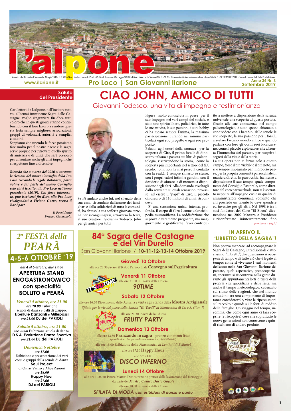 “L'alpone” Di Settembre 2019 in Formato