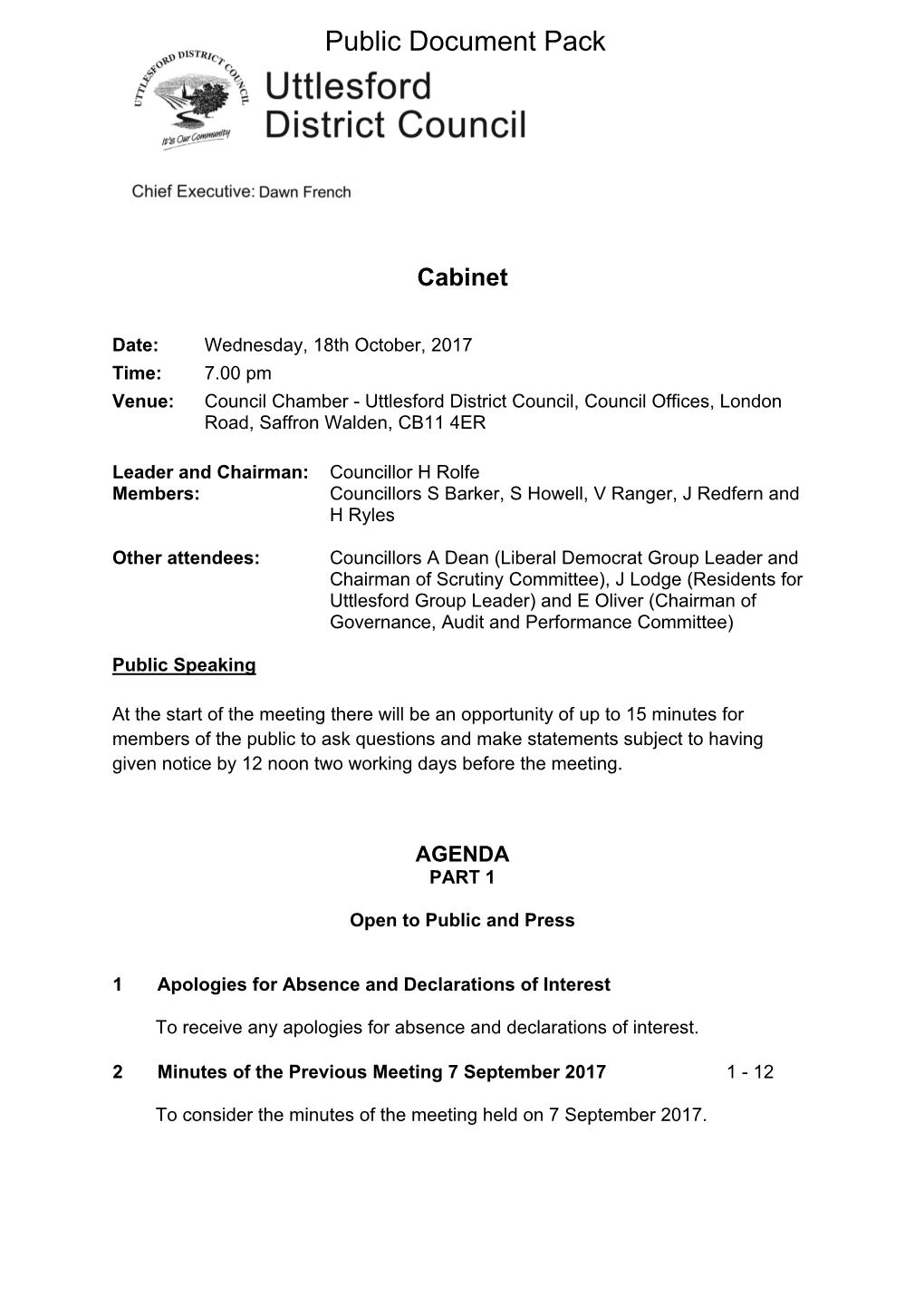 (Public Pack)Agenda Document for Cabinet, 18/10/2017 19:00