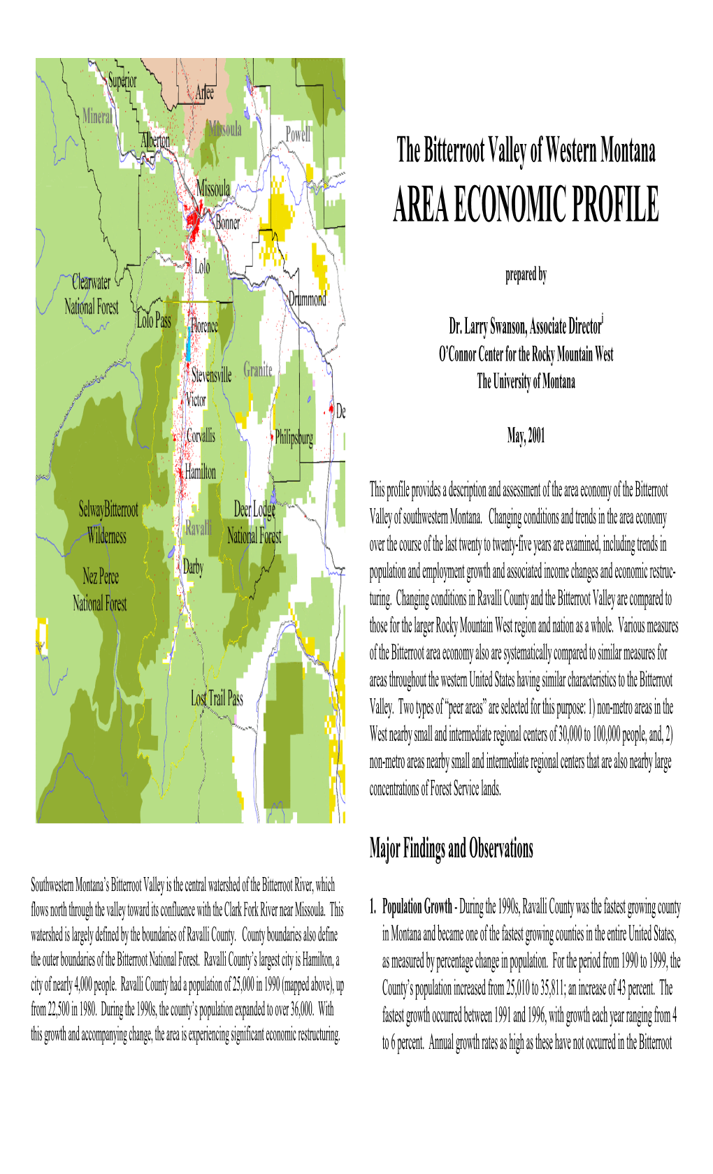 The Bitterroot Valley of Western Montana Area Economic Profile